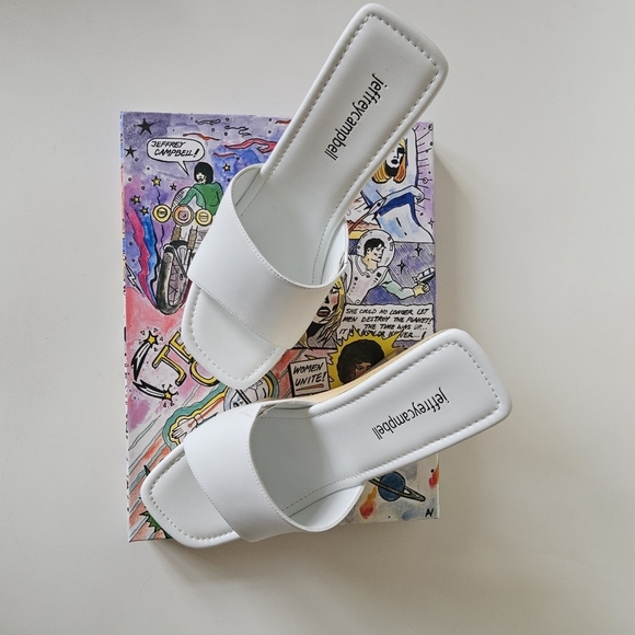 Jeffrey Campbell Pellucid White Faux Leather Lucite Sculptural Heel Sandals - Picture 8 of 11